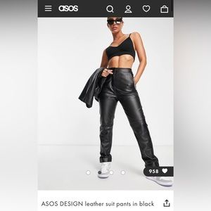 ASOS black real leather straight leg pants, size 4